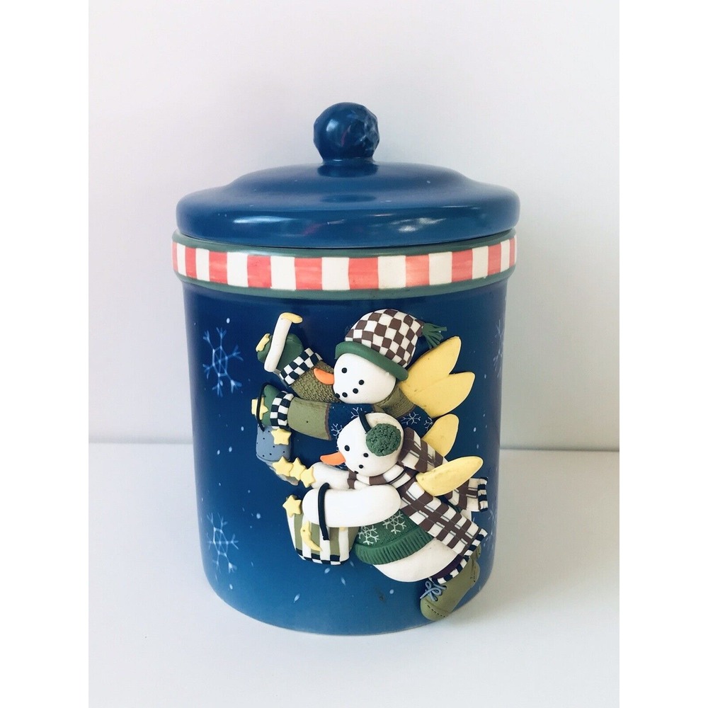 Sakura Debbie Mumm Snow Angel Village 3D Snowmen‎ Ceramic Cookie Jar